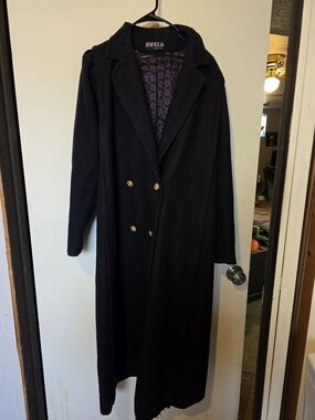 Jofeld Dark Navy Blue Double-Breasted Long Trench Coat
